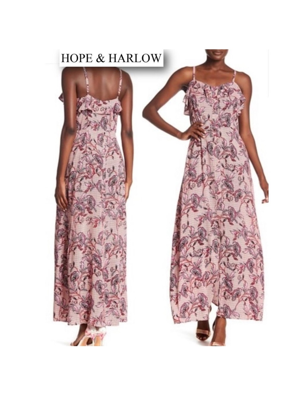 Hope & Harlow Pink Floral Ruffle Maxi Dress